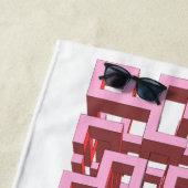 Serviette de plage rose en labyrinthe 3D moderne (En situation)