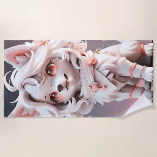 Serviette De Plage Rosé Et Blanc Fluffé (Devant)