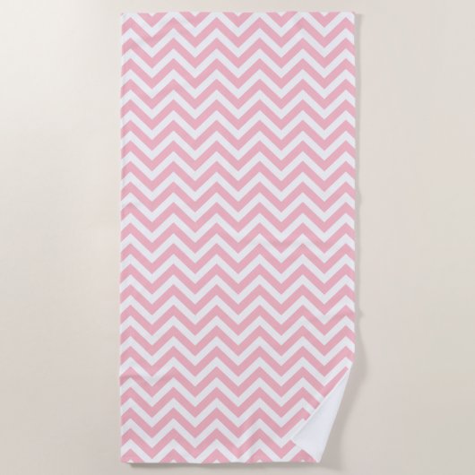 Serviette De Plage Rose et blanc Taille moyenne Chevron Stripes (Devant)