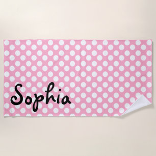 Serviette de plage rose et blanche personnalisée