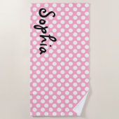 Serviette de plage rose et blanche personnalisée (Devant)