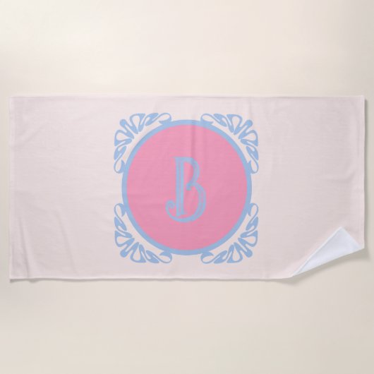 Serviette De Plage Rose et bleu personnalisés (Devant)