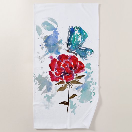 Serviette de plage rose et papillon (Devant)