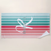 Serviette De Plage Rose et rayures sarcelle tendance Monogramme nom p (Devant)