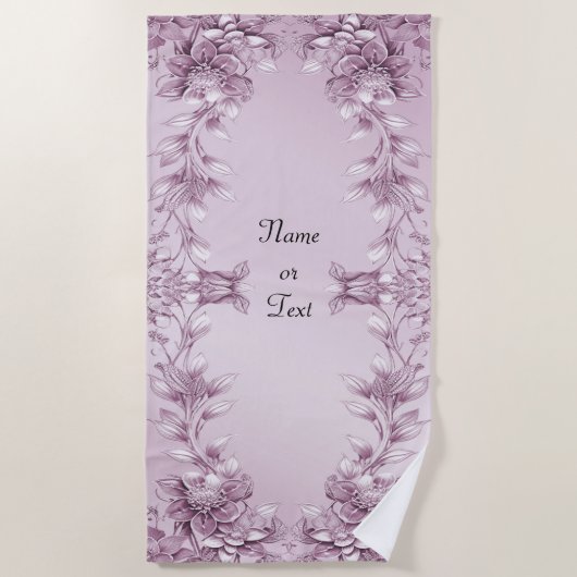 Serviette de plage rose Floral Foliage (Devant)