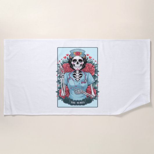 Serviette De Plage Rose Floral Skeleton Nurse Carte Tarot Halloween E (Devant)