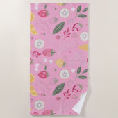 Serviette de plage rose fraise et florale (Devant)
