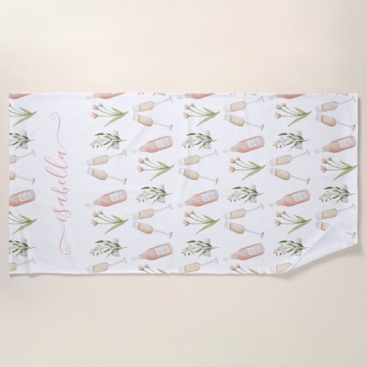 Serviette De Plage Rose girly moderne cocktail fleur sauvage élégante (Devant)