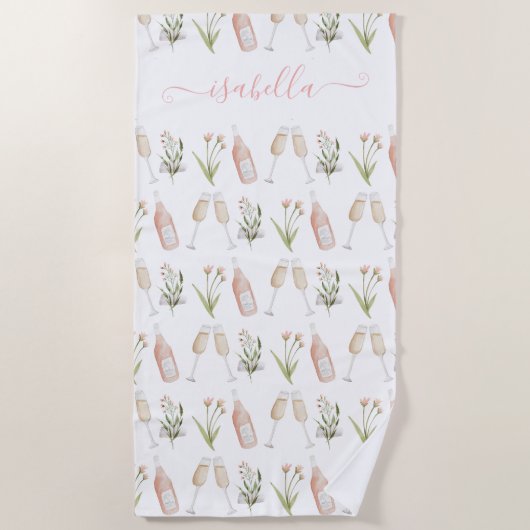 Serviette De Plage Rose girly moderne cocktail fleur sauvage élégante (Devant)