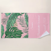 Serviette de plage rose girly Palm Tropical pour e (Devant)