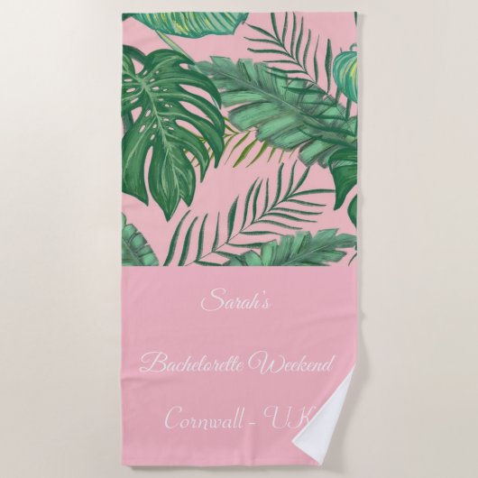 Serviette de plage rose girly Palm Tropical pour e (Devant)