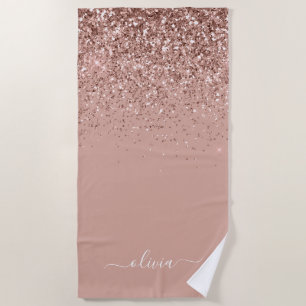 Serviette De Plage Rose Gold Blush Pink Glitter Girly Monogram Nom