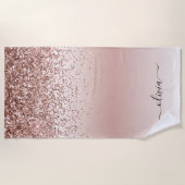 Serviette De Plage Rose Gold - Blush Pink Paillettes Métal Monogramme (Devant)