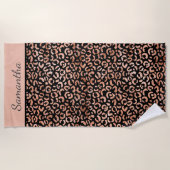 Serviette De Plage Rose Gold Monogrammé Imprimé Léopard Noir (Devant)