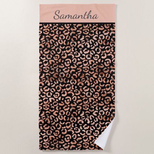 Serviette De Plage Rose Gold Monogrammé Imprimé Léopard Noir (Devant)