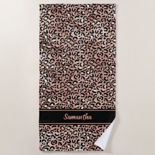 Serviette De Plage Rose Gold Noir Imprimé Léopard Personnalisé Chic
