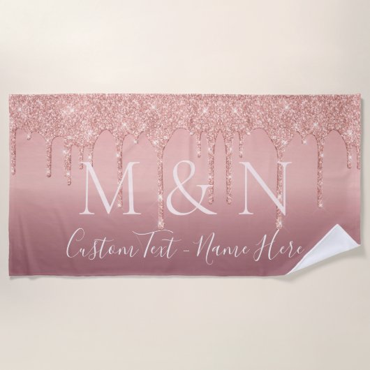 Serviette De Plage Rose Gold Parties scintillant Couple Nom Lettre Pl (Devant)