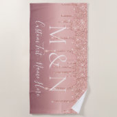 Serviette De Plage Rose Gold Parties scintillant Couple Nom Lettre Pl (Devant)