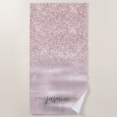 Serviette De Plage Rose Gold Parties scintillant Glam Monogramme Nom (Devant)