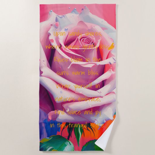 Serviette De Plage Rose gras en fleurs poème Bohemian Artsy (Devant)