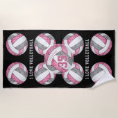 Serviette De Plage rose gris filles blanches aimer volleyball personn (Devant)