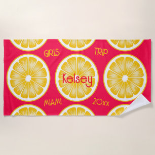 Serviette de plage rose jaune tranche de citron de