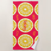 Serviette de plage rose jaune tranche de citron de (Devant)