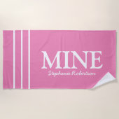 Serviette De Plage Rose 'MINE' personnalisé pour Lui et Elle (Devant)
