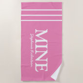 Serviette De Plage Rose 'MINE' personnalisé pour Lui et Elle (Devant)