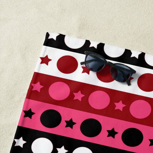 Serviette De Plage Rose noir blanc Cercle Étoiles rayures Design (En situation)