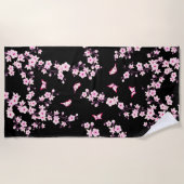 Serviette de plage rose noire fleurie de cerisier (Devant)