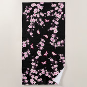 Serviette de plage rose noire fleurie de cerisier (Devant)