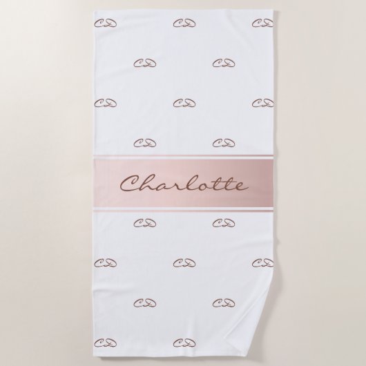 Serviette De Plage Rose or blanc monogramme moderne élégant nom (Devant)