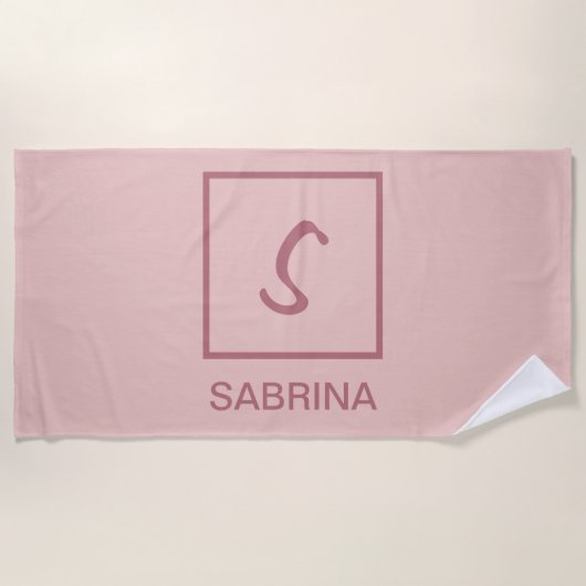 Serviette De Plage Rose or couleur professionnelle simple nom monogra (Devant)