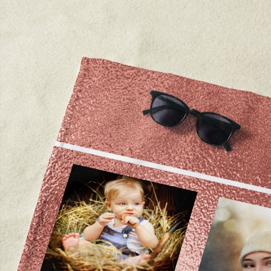 Serviette De Plage Rose or nom script photo collage (En situation)