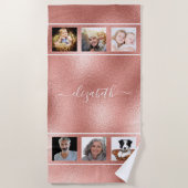 Serviette De Plage Rose or nom script photo collage (Devant)