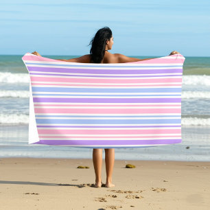 Serviette De Plage Rose Pâle, Bleu et Violet Été Rayures