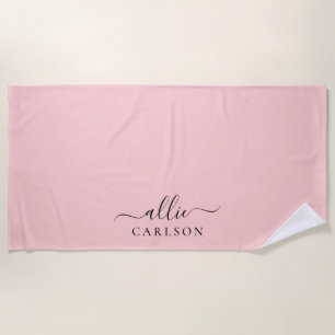 Serviette De Plage Rose Pâle Poussiéreux Rose Minimaliste Moderne Nom