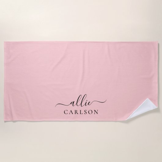 Serviette De Plage Rose pâle rose rose rose rose moderne Nom minimali (Devant)