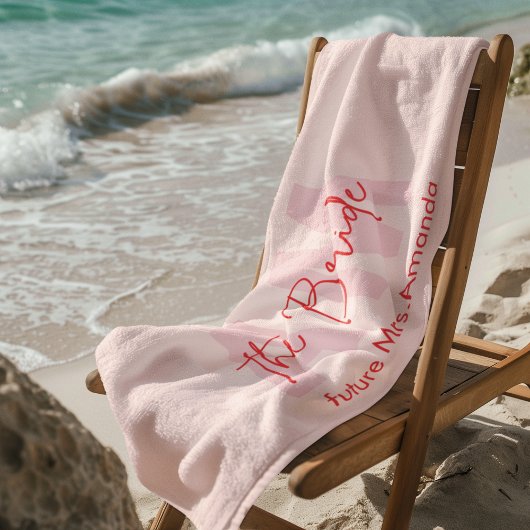 Serviette de plage rose personnalisée "La Mariée"