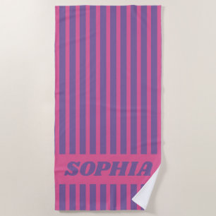 Serviette De Plage Rose personnalisée rayée rose moderne d'été