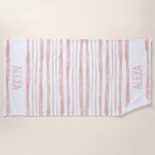 Serviette de plage rose rayée personnalisée (Devant)