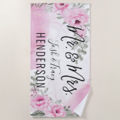 Serviette De Plage Rose Rose M. & Mme Mariage ou cadeau d'anniversair (Devant)