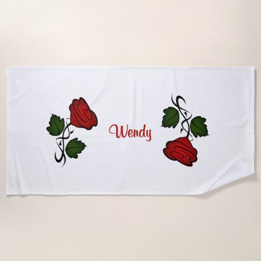Serviette De Plage Rose rouge avec nom (Devant)