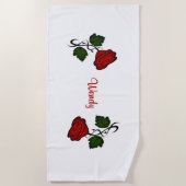Serviette De Plage Rose rouge avec nom (Devant)