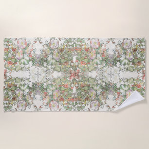 Serviette De Plage Rose trémière de chèvrefeuille de Nouveau d'art de