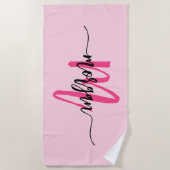 Serviette De Plage Rose vif Moderne Écriture Féminine Monogramme Nom (Devant)