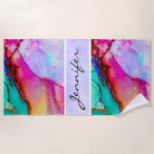 Serviette De Plage Rose violetMarbre turquoise Aquarelle Abstraite (Devant)