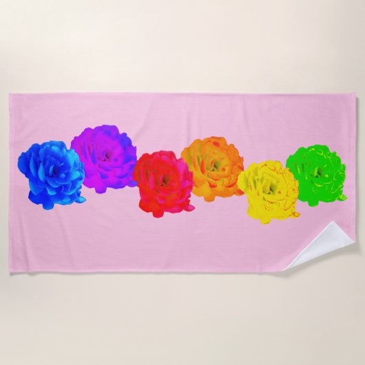 Serviette De Plage Roses arc-en-ciel (Devant)