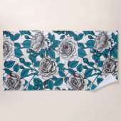 Serviette De Plage Roses blanches et coccinelles (Devant)